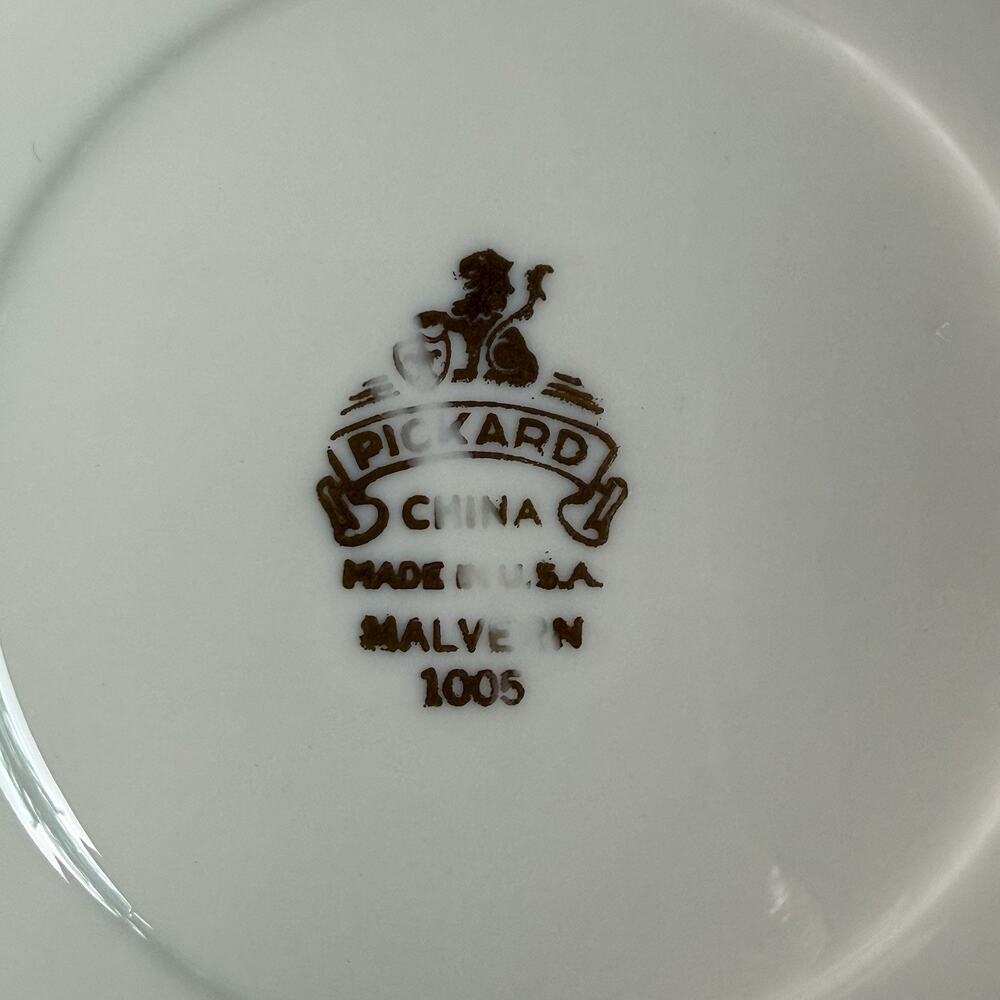 Pickard China Malvern 1005 Bread Plates Set 4 Green Gold Trim USA 1950s Vintage - Picture 6 of 9